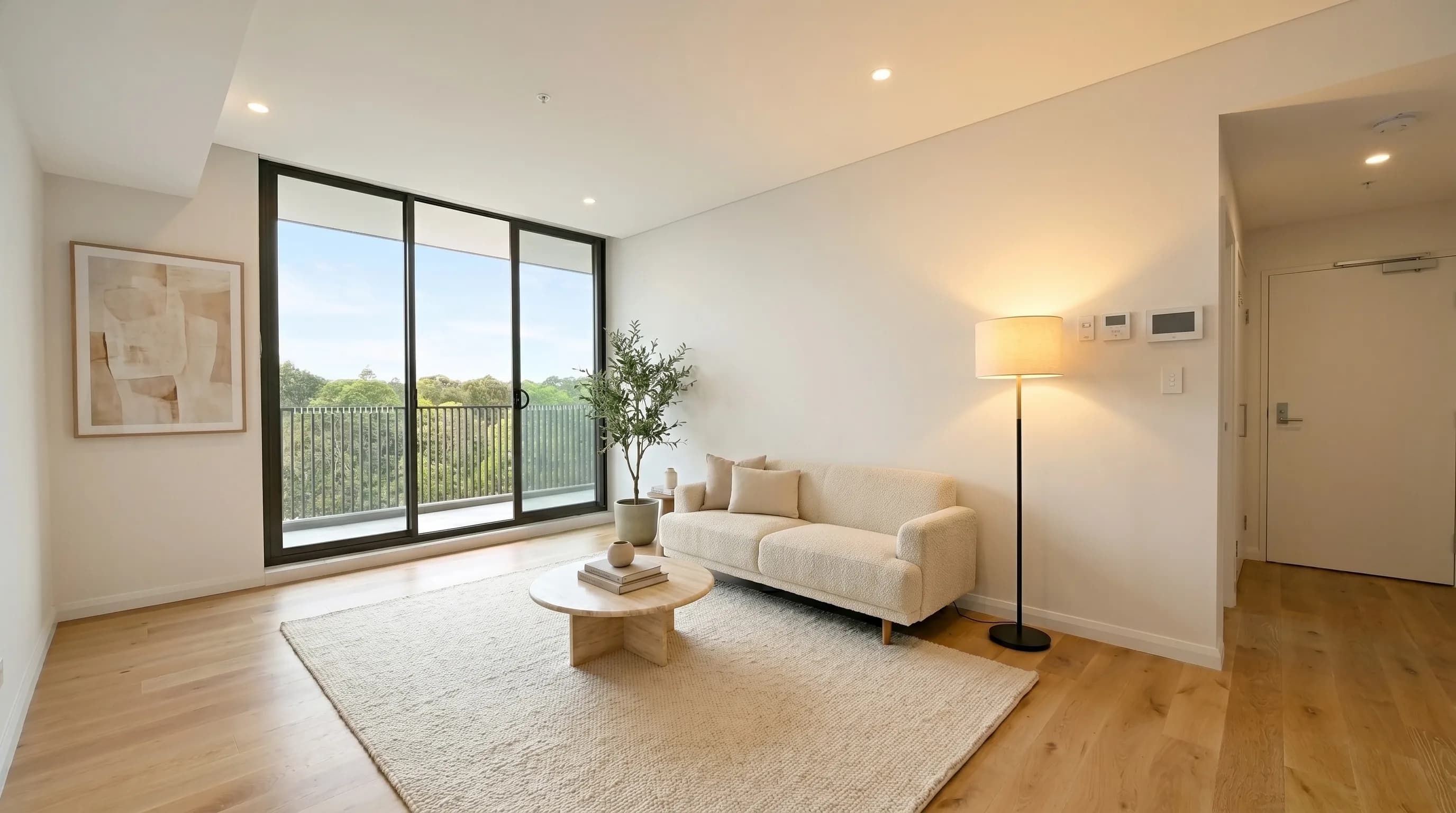 Bright living room render used as the cover for an off the plan development video